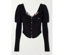 Bea Checked Cotton-trimmed Embroidered Wool And Silk-blend Cardigan - Black