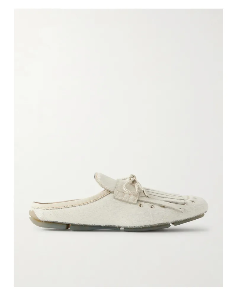 Wales Bonner Montego Slippers Aus Kalbshaar Mit Lederbesätzen Und Nieten - Elfenbein Elfenbein