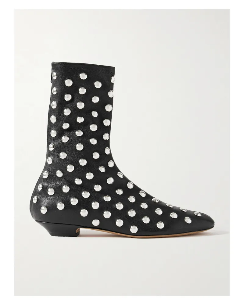 KHAITE Studded Leather Ankle Boots - Black Black