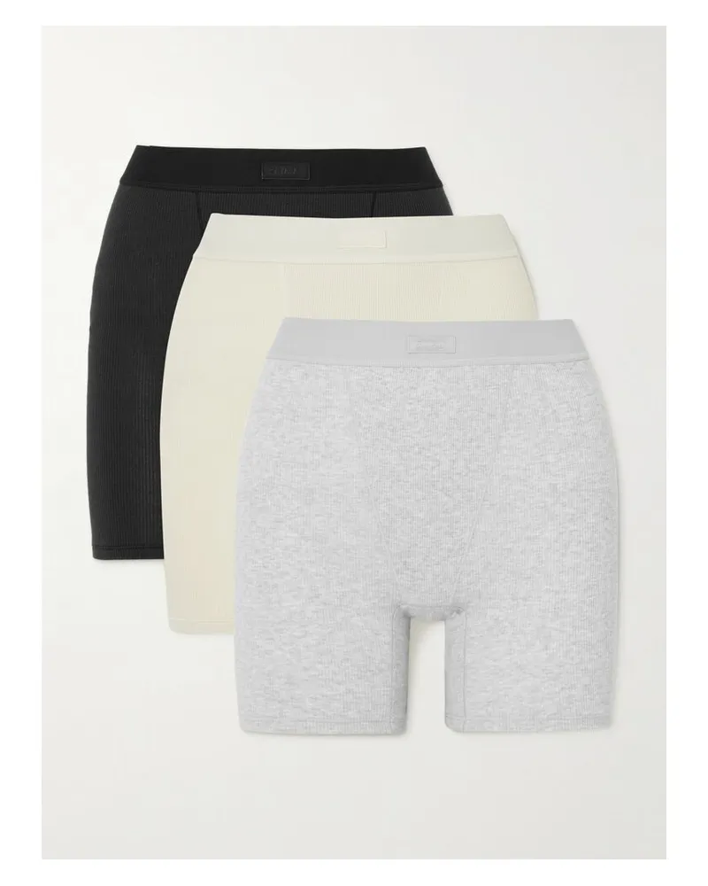 SKIMS Cotton Rib Boxer 3-pack – Bone, Light Heather Grey, Soot – Set Aus Drei Shorts - Mehrfarbig Mehrfarbig