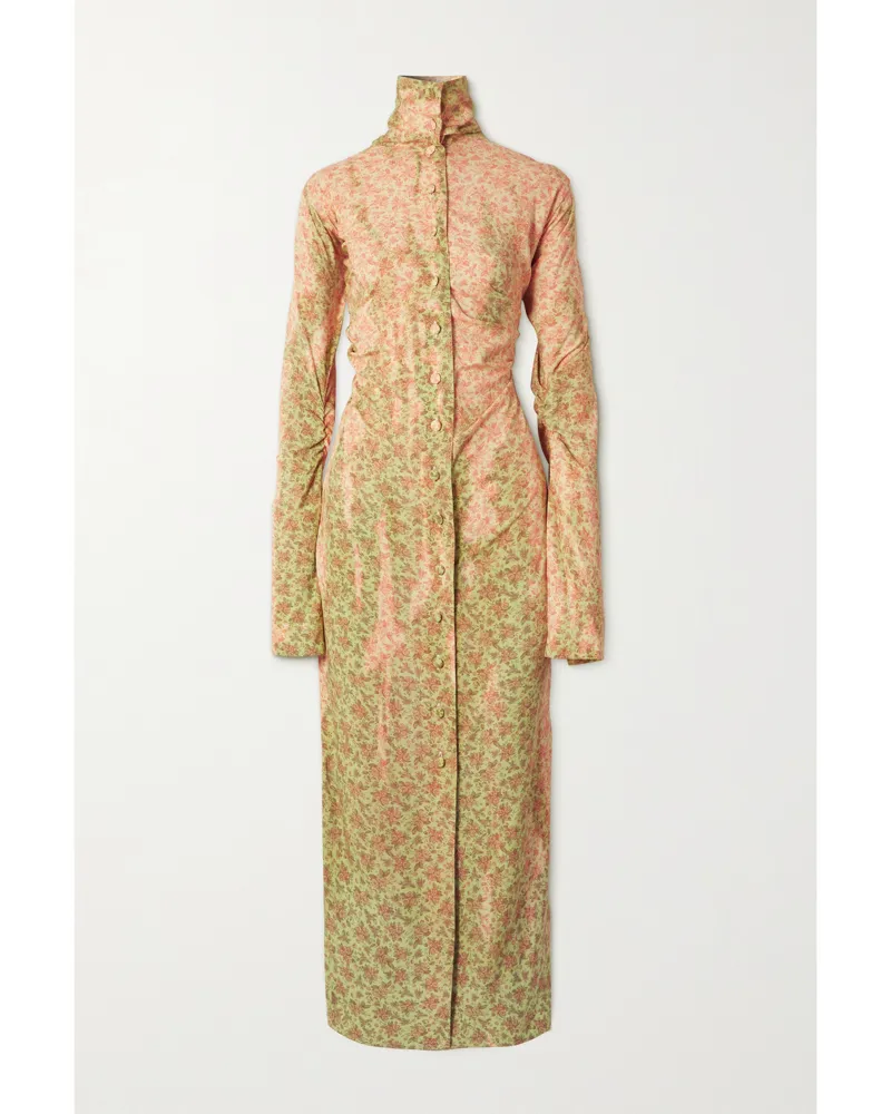 Acne Studios Midikleid Aus Webstoff Mit Blumenprint Und Raffungen - Neutral Neutral