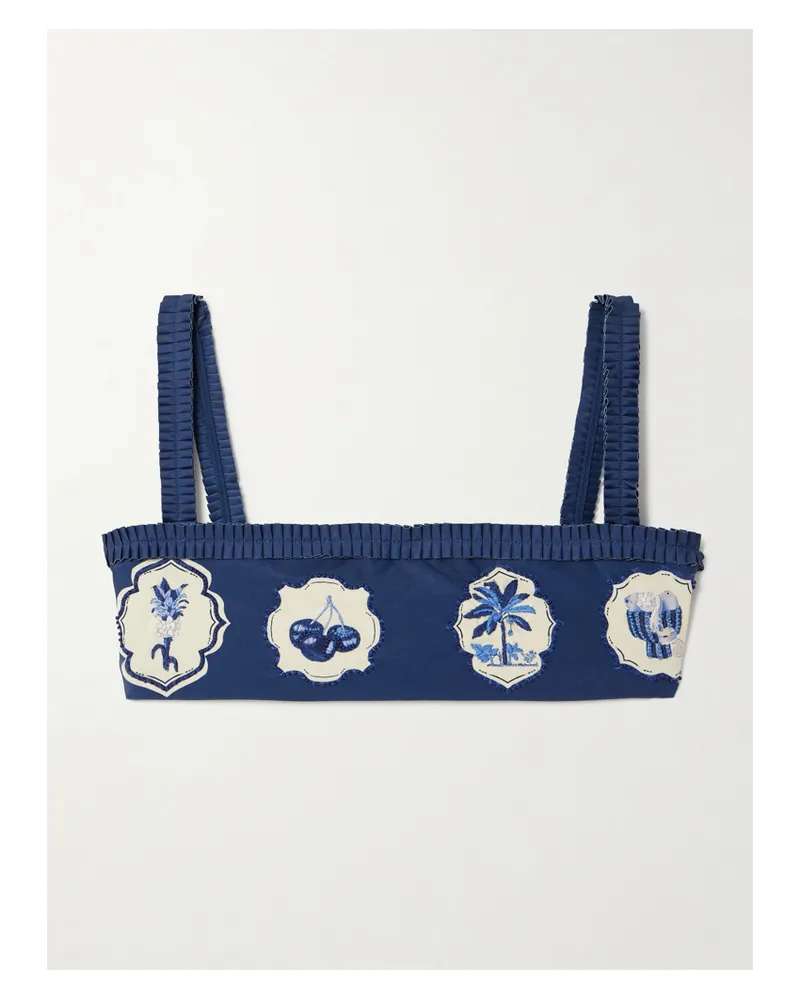 AGUA BENDITA Olmo Wild Bikini-oberteil Aus Recyceltem Stretch-material Mit Prints Und Verzierungen - Blau Blau