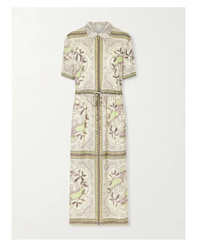 Tory Burch Printed Cotton And Silk-blend Midi Dress - Green Green