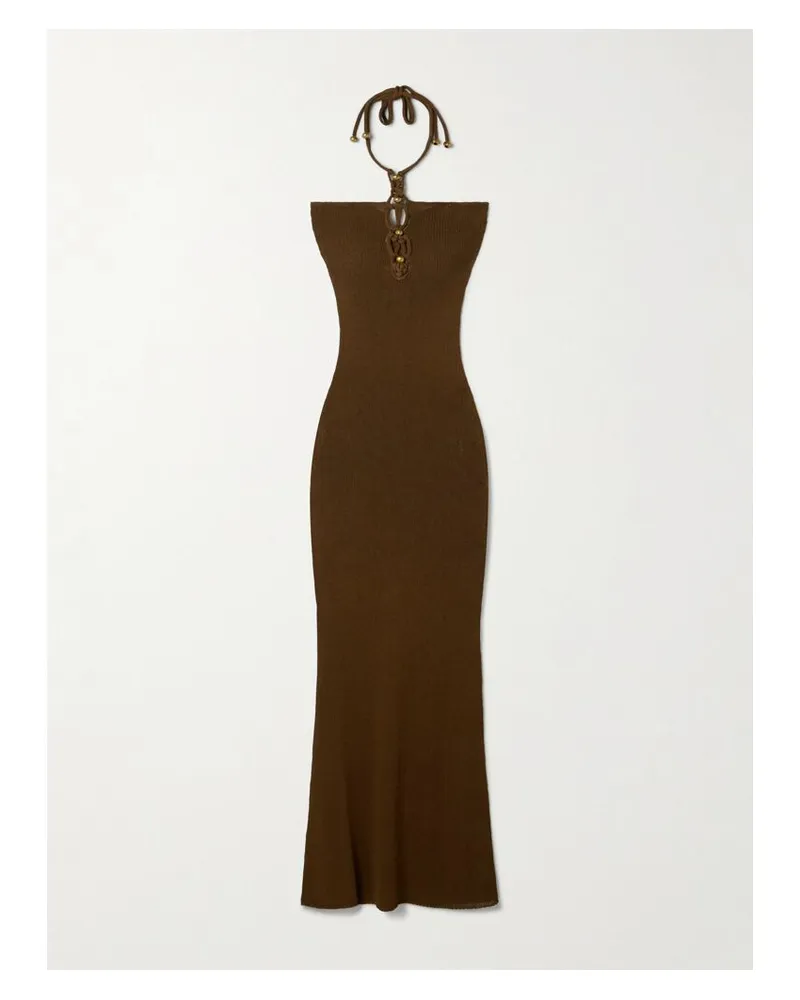 Isabel Marant Eileen Neckholder-minikleid Aus Strick Mit Verzierungen - Braun Braun