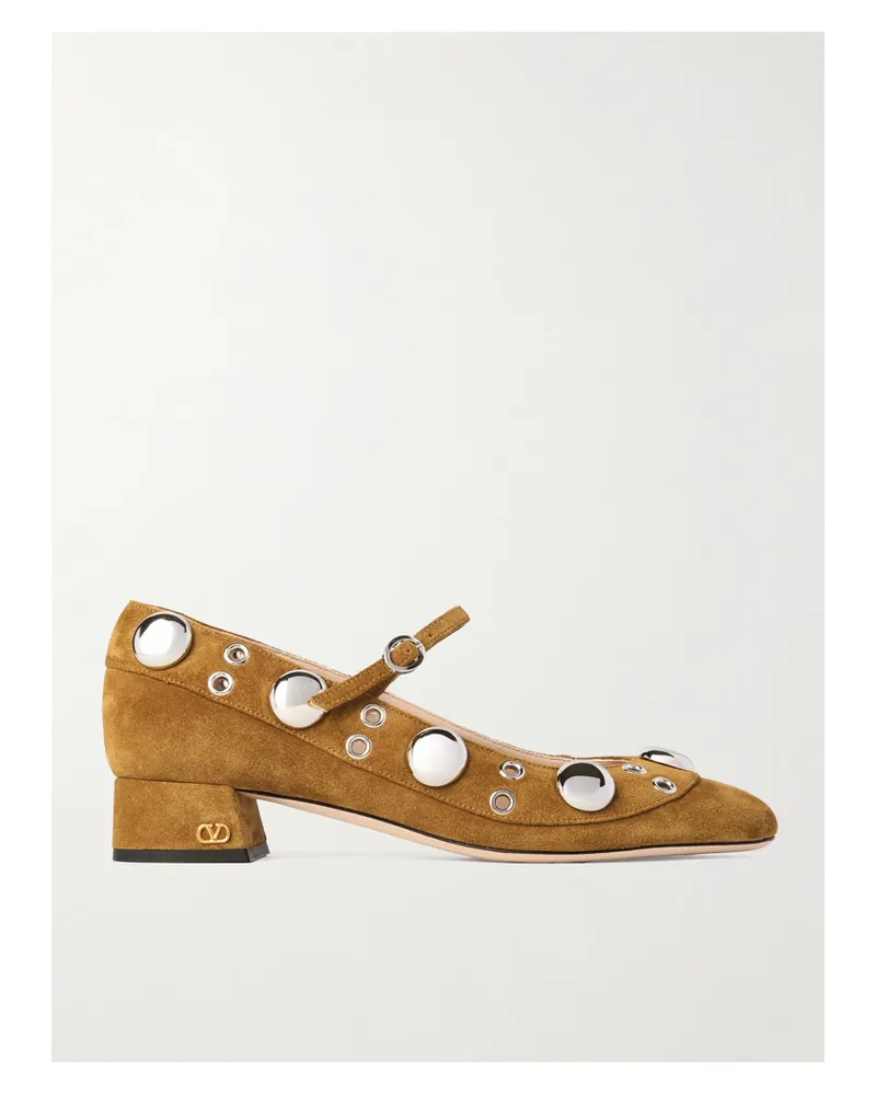 Valentino Garavani Nellcote 30 Mary-jane-pumps Aus Veloursleder Mit Verzierungen - Braun Braun