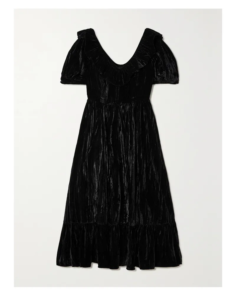 BATSHEVA May Midikleid Aus Samt Mit Volant - Schwarz Schwarz