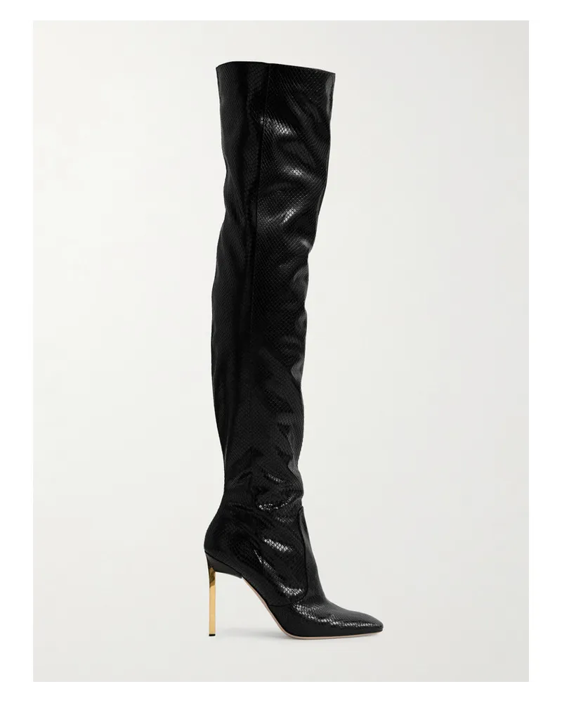 Tom Ford Overknees aus Lackleder mit Schlangeneffekt Schwarz