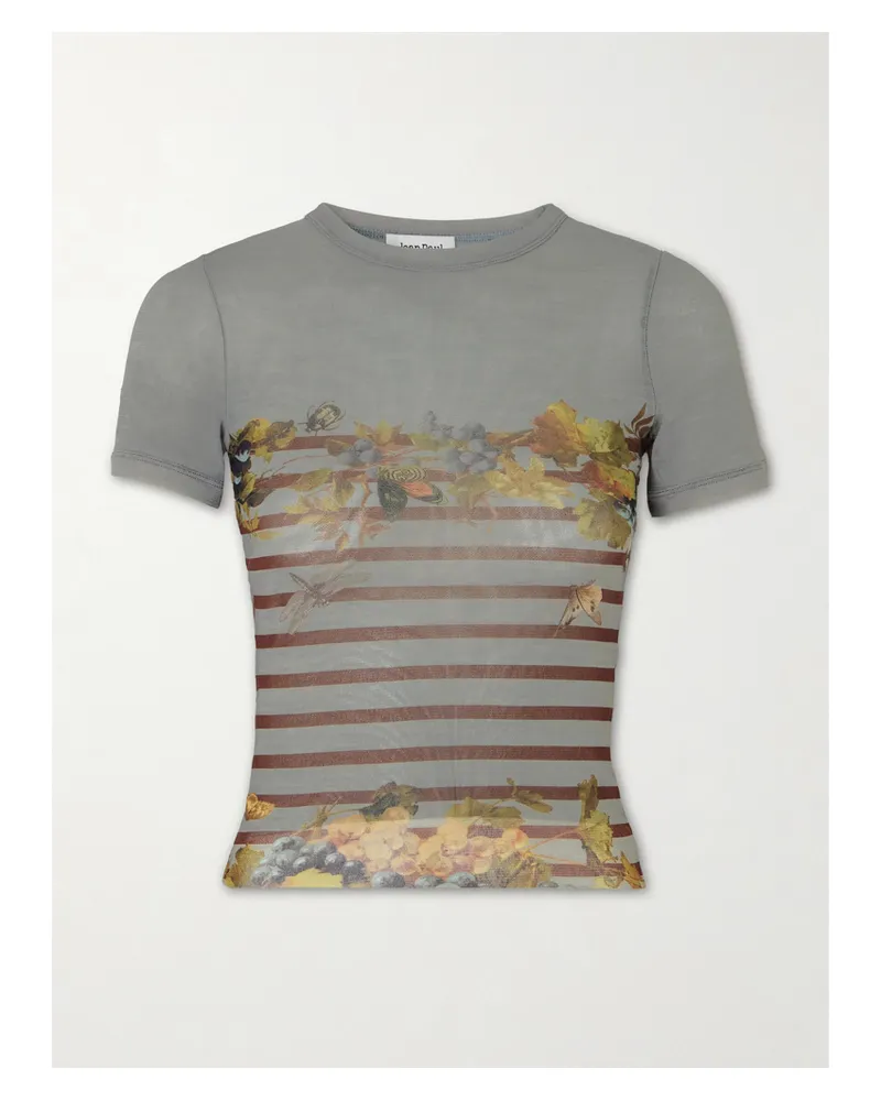 Jean Paul Gaultier Marinière Grape Printed Mesh T-shirt - Gray Gray