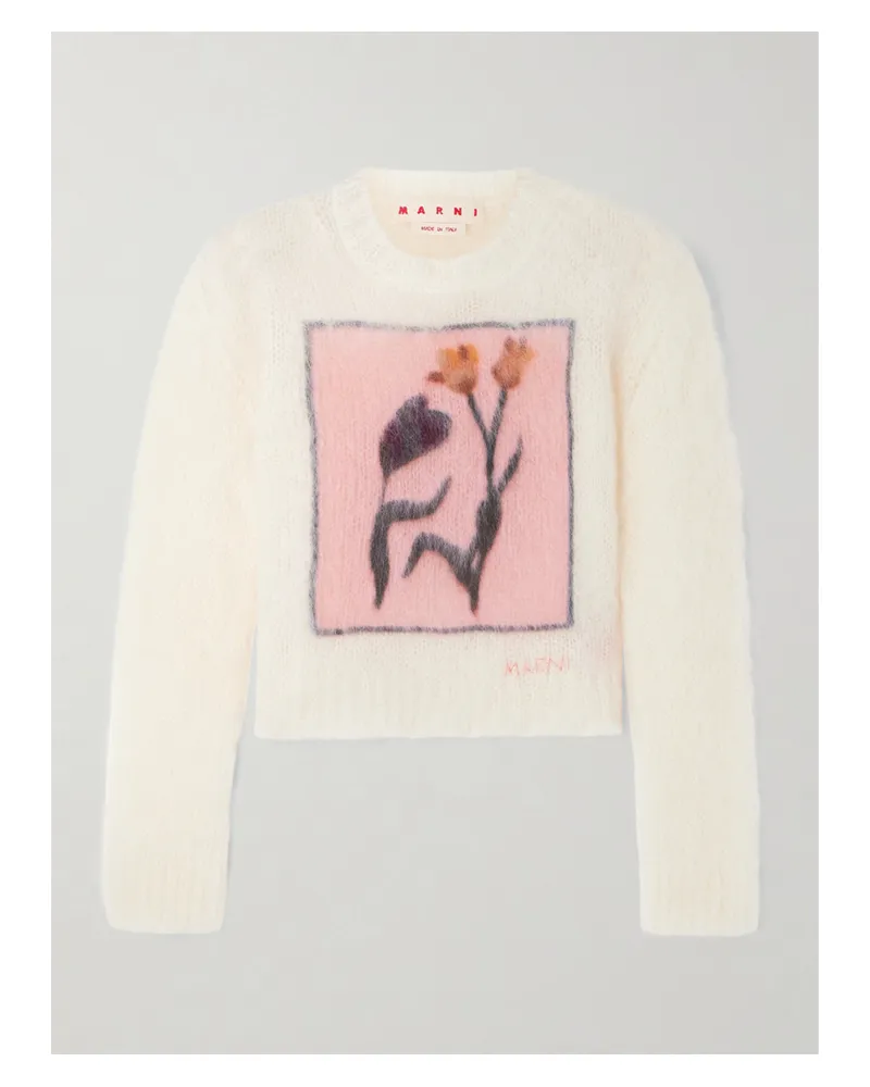 Marni Pullover Aus Einer Mohairmischung Mit Intarsienmotiv - Weiß Weiß