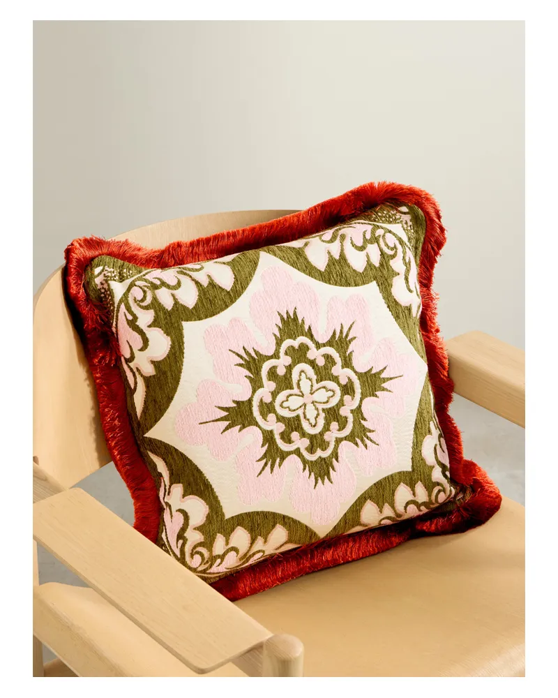 La DoubleJ Kissen Aus Chenille Mit Jacquard-muster Und Fransen - Mehrfarbig Mehrfarbig