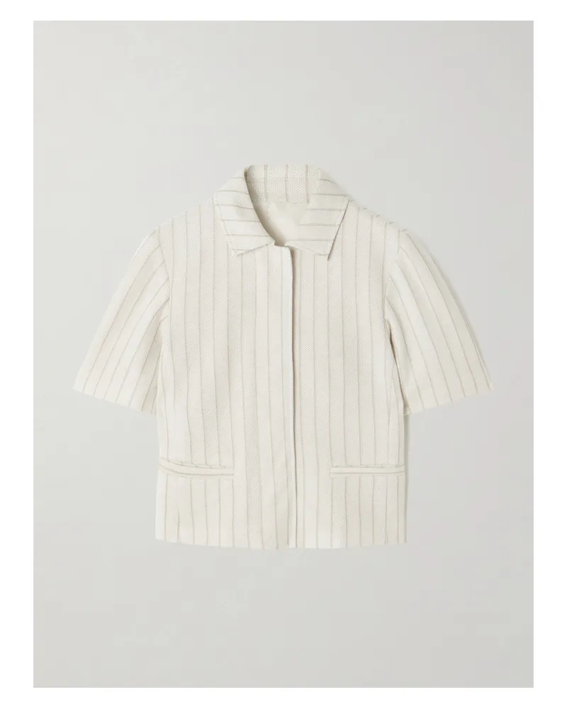 Max Mara Cropped Striped Cotton-piqué Jacket - White White