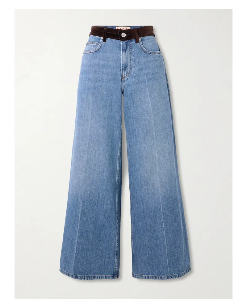 Marni Jeans Mit Weitem Bein, Samtbesätzen Und Applikation - Blau Blau