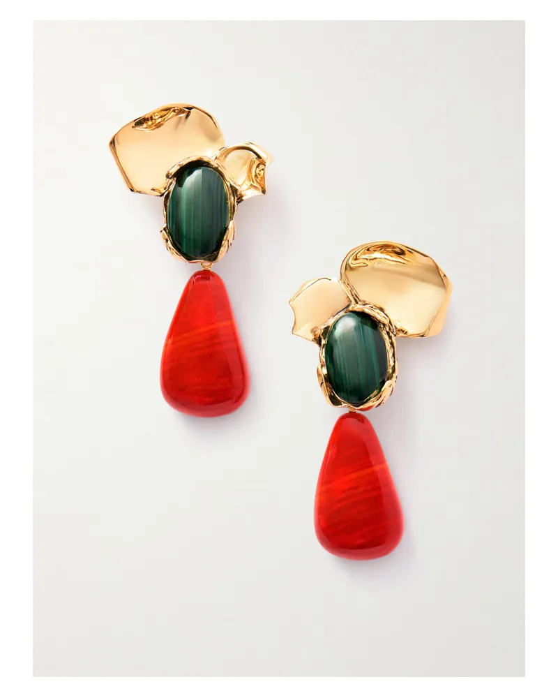 Saint Laurent Petal Goldfarbene Ohrclips Mit Malachit Und Harz Gold