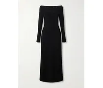 Off-the-shoulder Knitted Midi Dress - Black