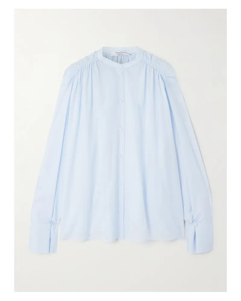 Another Tomorrow Hemd Aus Biobaumwoll-voile Mit Raffungen - Blau Blau