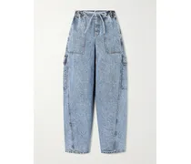 Acid-wash Mid-rise Barrel-leg Jeans - Blue
