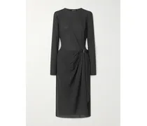 Buckle-detailed Polka-dot Silk-twill Midi Dress - Black