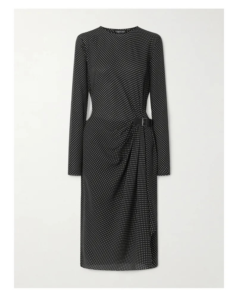 Tom Ford Buckle-detailed Polka-dot Silk-twill Midi Dress - Black Black