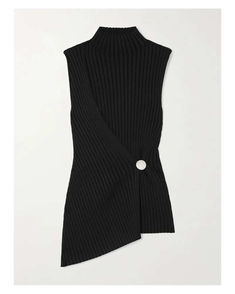 Jil Sander Asymmetrischer Pullover Aus Rippstrick Mit Verzierung In Wickeloptik - Schwarz Schwarz