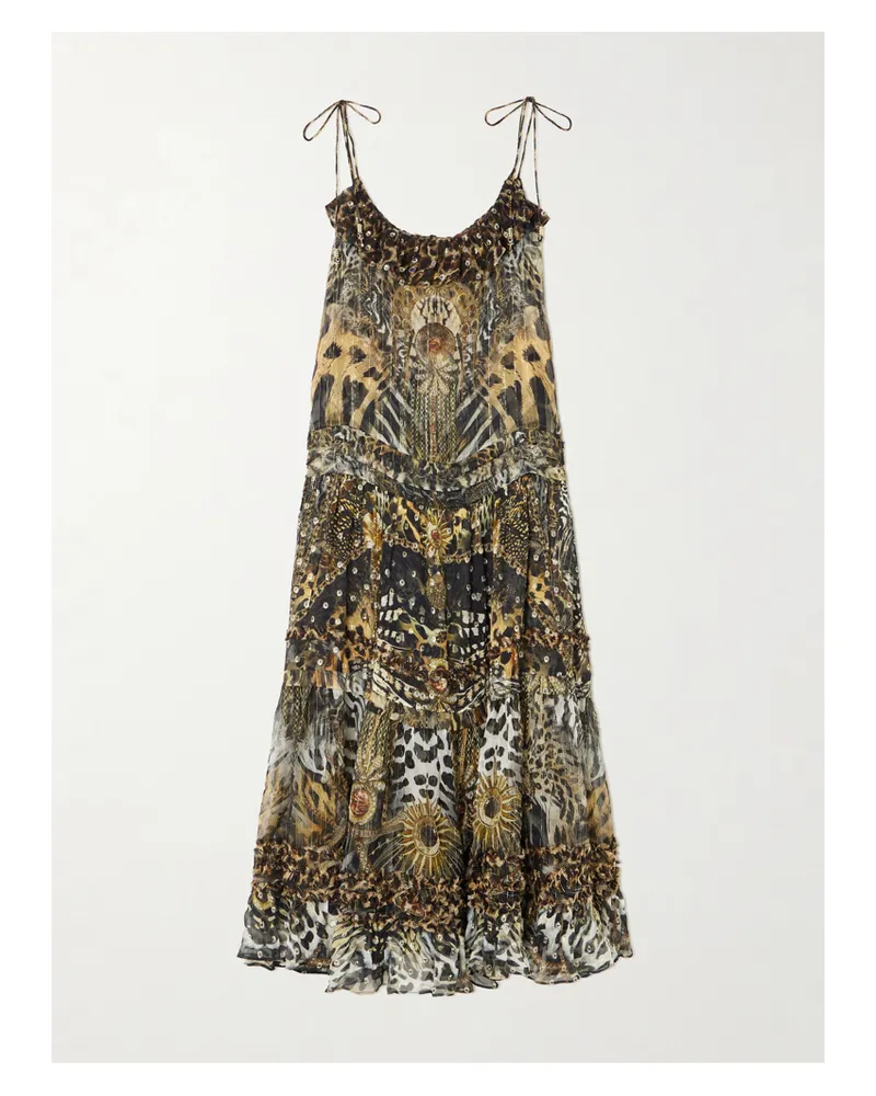 Camilla Ruffled Tiered Leopard-print Embellished Fil Coupé Midi Dress - Multi Multi