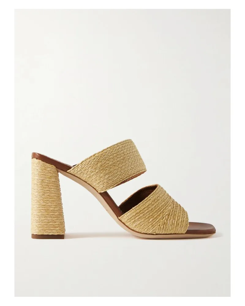 STAUD Skylar Mules Aus Raffiabast Mit Lederbesätzen - Neutral Neutral