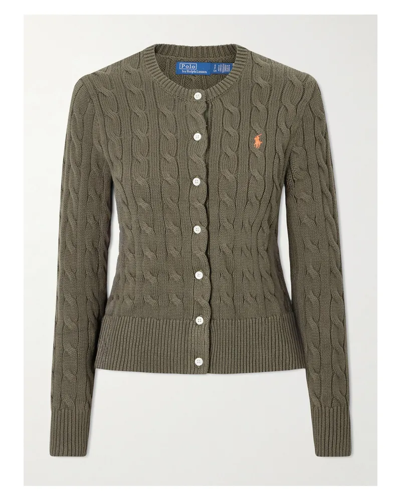 Ralph Lauren Embroidered Cable-knit Cotton Cardigan - Green Green
