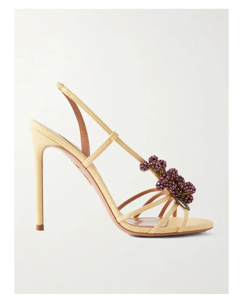 Aquazzura Raspberry Punch 105 Slingback-sandalen Aus Raffiabast Mit Verzierungen - Neutral Neutral