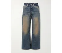 2021 Halbhohe Schlagjeans Aus Bio-denim In Distressed-optik - Blau