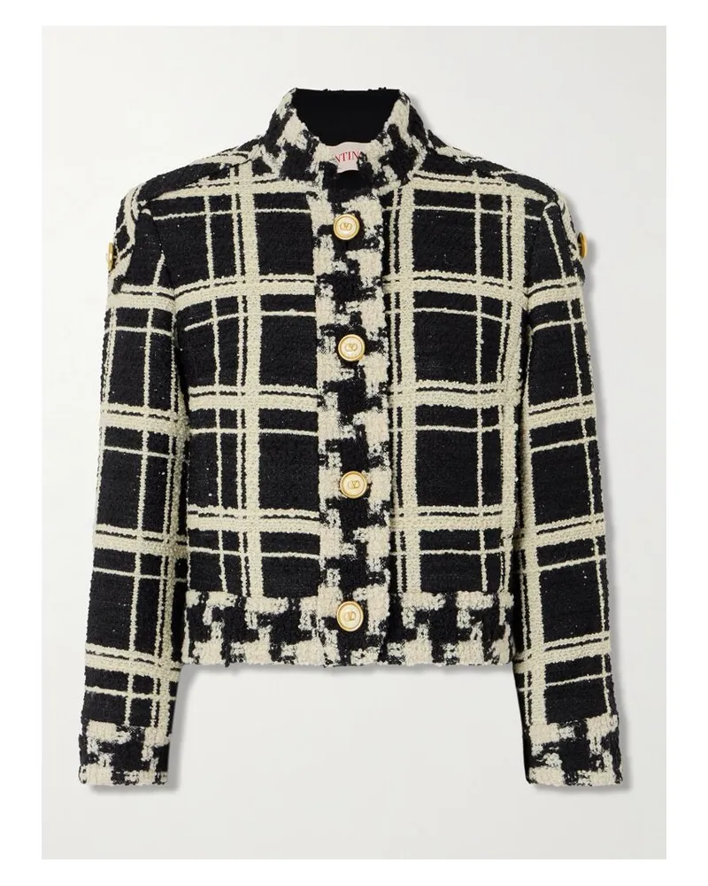 Valentino Garavani Verkürzte Jacke Aus Kariertem Tweed Aus Einer Wollmischung - Schwarz Schwarz