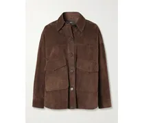 Kaylee Oversized Paneled Suede Jacket - Brown