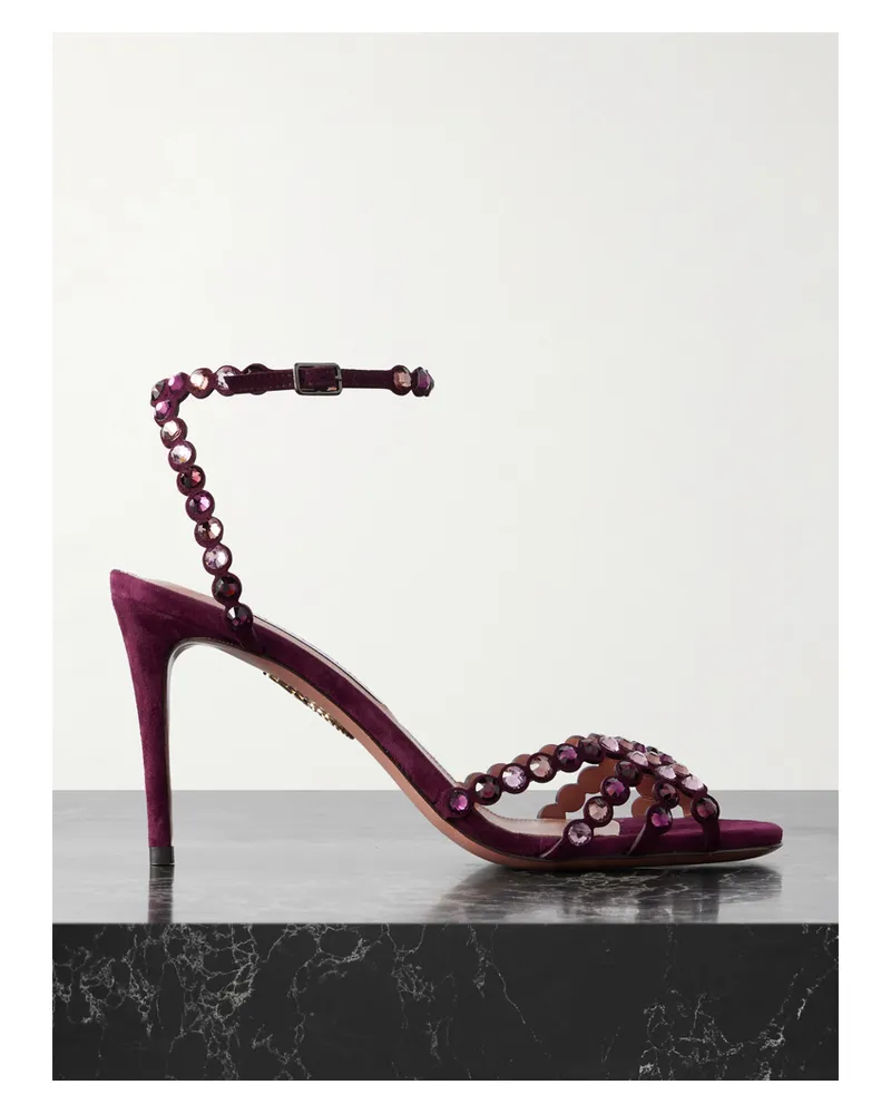 Aquazzura Tequila 85 Sandalen Aus Veloursleder Mit Kristallen - Lila Lila