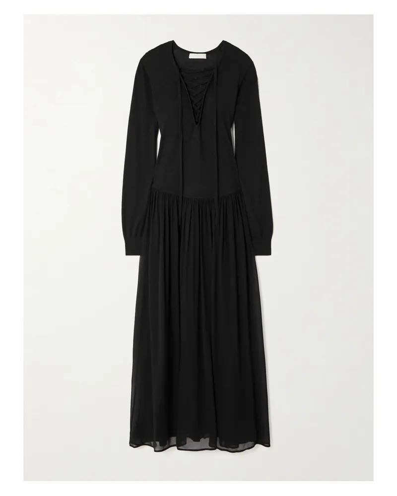 Ulla Johnson Colette Midikleid Aus Einer Woll-seidenmischung Und Chiffon Mit Falten Mit Schnürung - Schwarz Schwarz