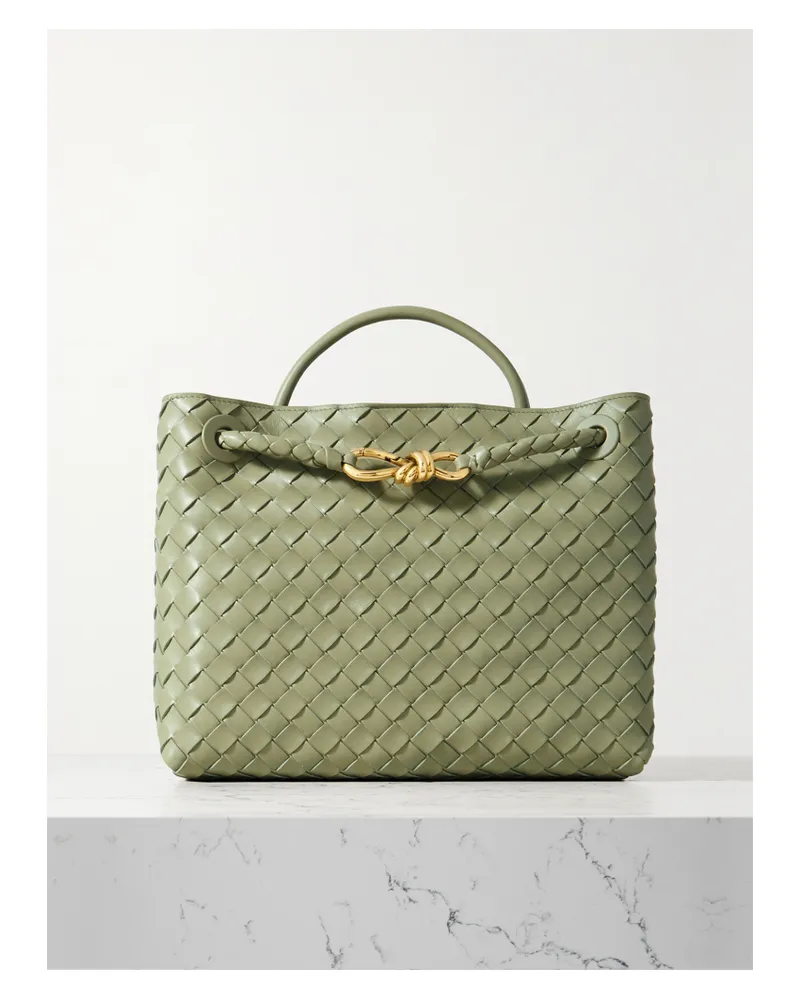 Bottega Veneta Andiamo Medium Embellished Intrecciato Leather Tote - Green Green