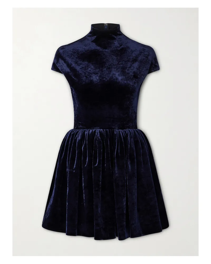 Alaïa Turtleneck Velvet Mini Dress - Blue Blue