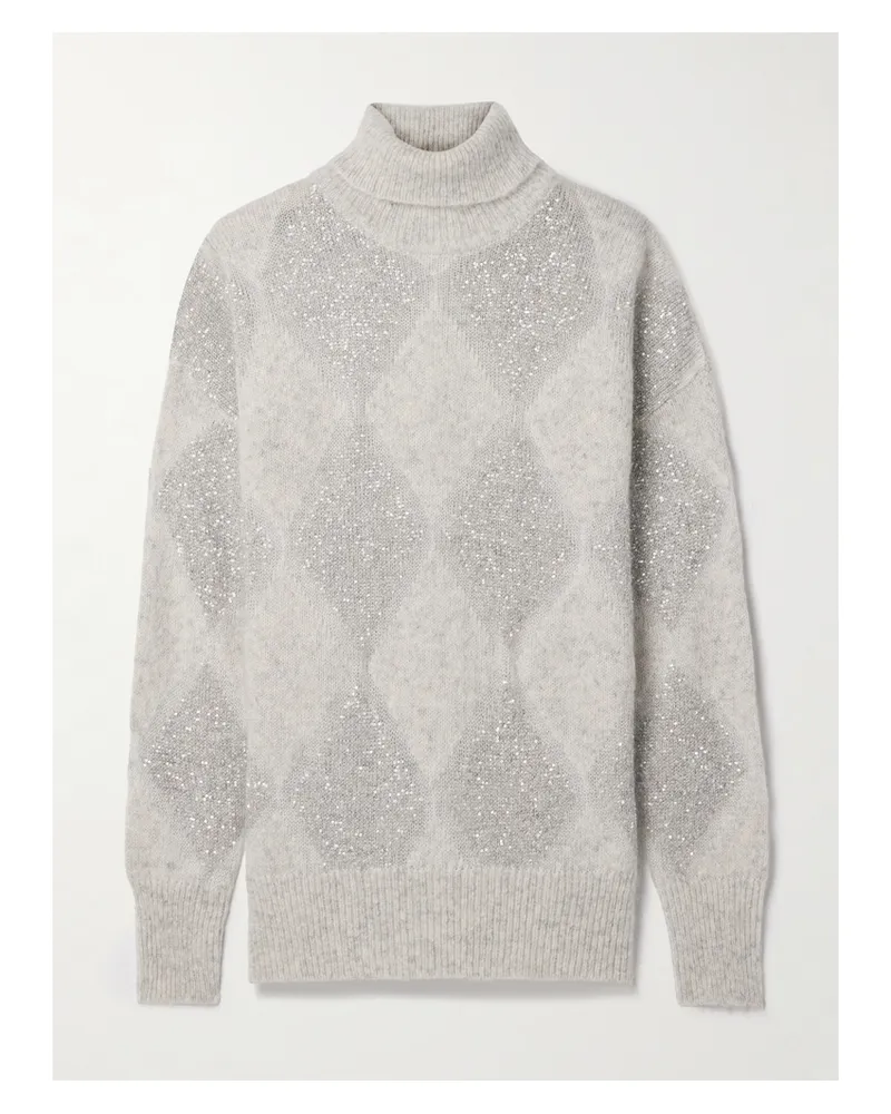 Brunello Cucinelli Rollkragenpullover Aus Einer Mohair-wollmischung In Intarsienstrick Mit Argyle-muster Und Pailletten - Grau Grau