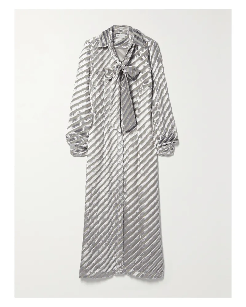 Dries van Noten Maxikleid Aus Gestreiftem Devoré-samt Mit Schluppe - Silber Silber