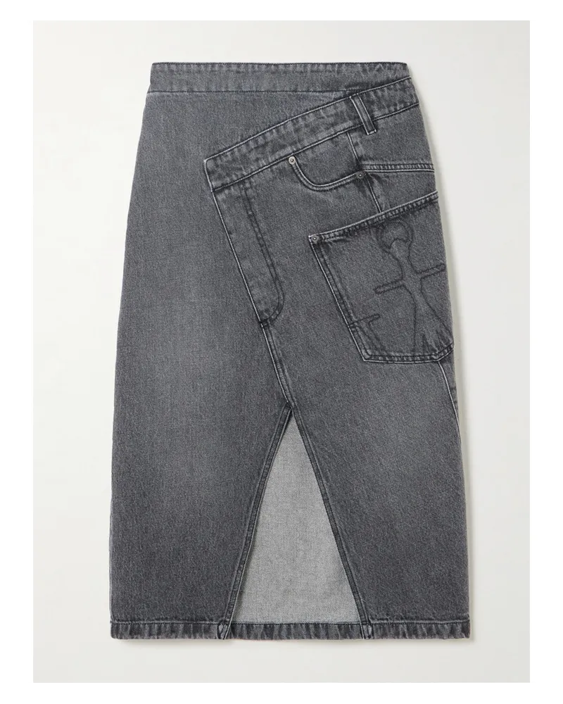 J.W.Anderson Twisted Asymmetrischer Midirock aus Denim Grau