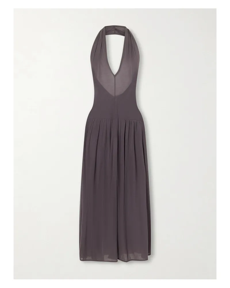 St. Agni Tencel™ Lyocell Halterneck Midi Dress - Gray Gray
