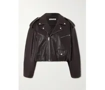 Bikerjacke Aus Strukturiertem Leder Mit Raffung - Braun