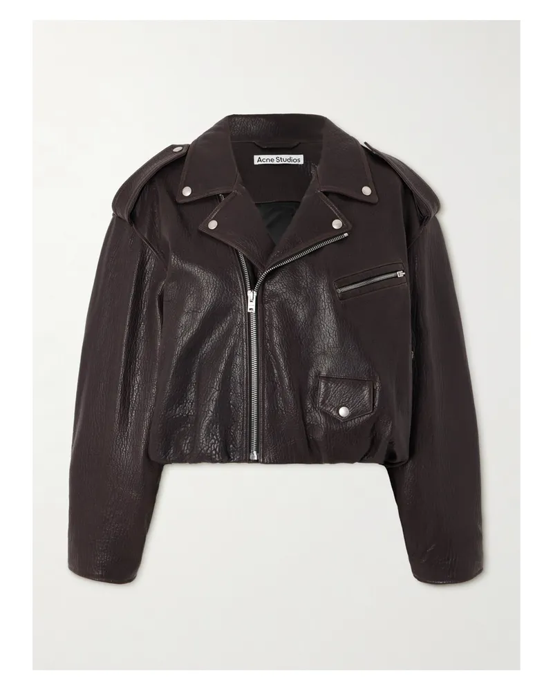 Acne Studios Bikerjacke Aus Strukturiertem Leder Mit Raffung - Braun Braun