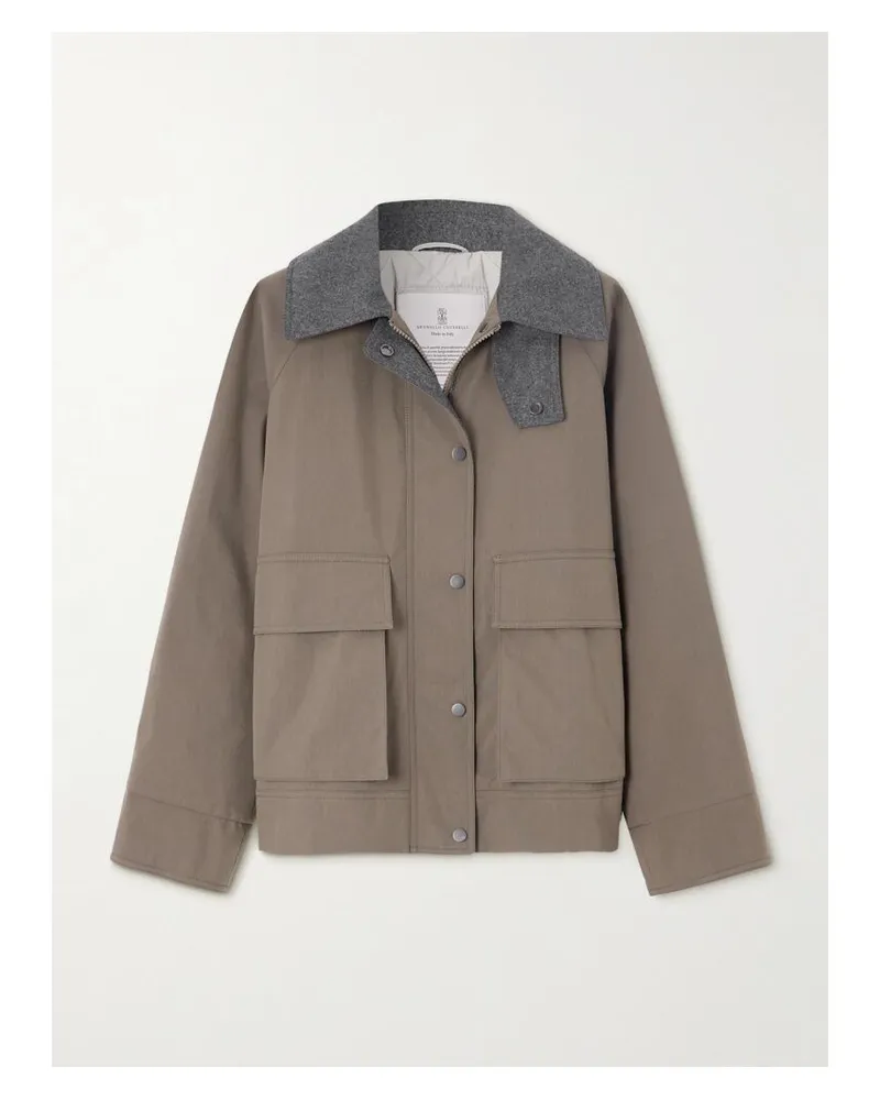 Brunello Cucinelli Wattierte Jacke Aus Einer Baumwollmischung Mit Wollfilzbesätzen Und Zierperlen - Braun Braun