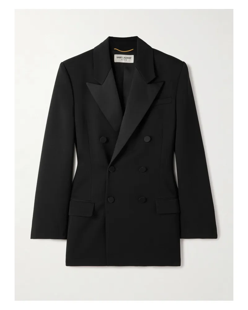 Saint Laurent Doppelreihiger Blazer aus Grain De Poudre aus Wolle Schwarz