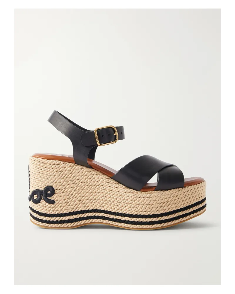 Chloé Leather Platform Espadrilles - Black Black