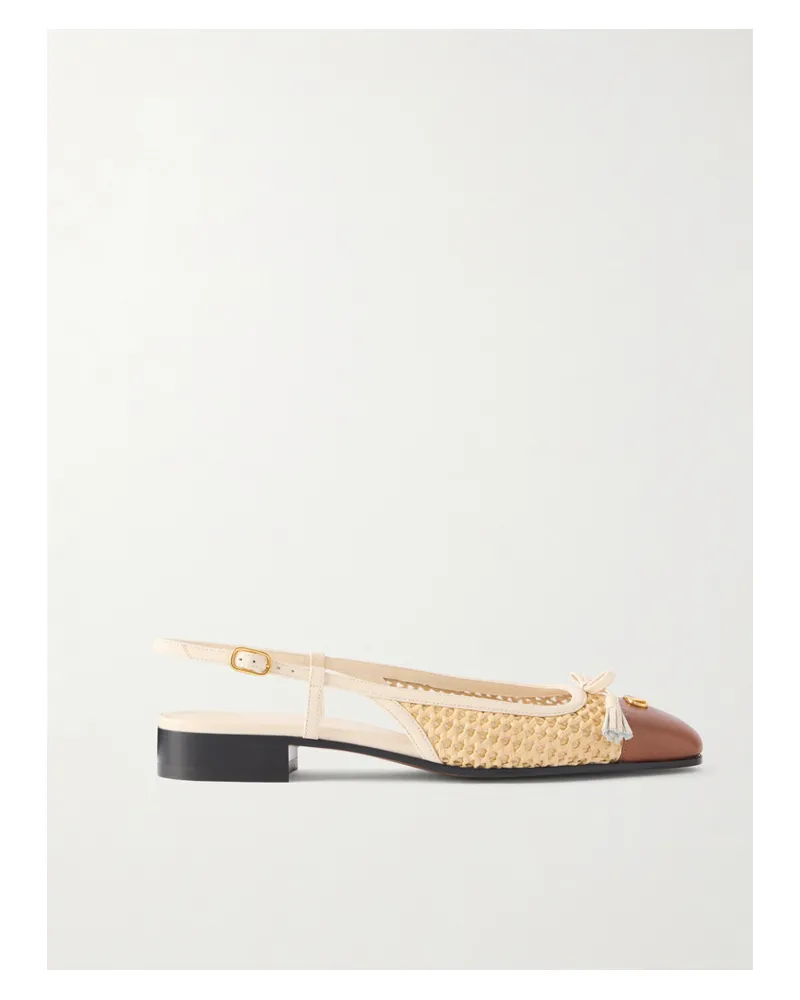 Valentino Garavani Valet Du Roi Tasseled Leather-trimmed And Raffia Slingback Ballet Flats - Neutrals Neutrals