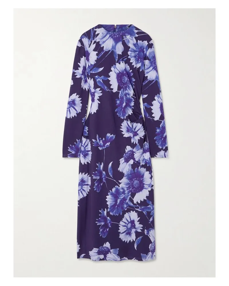 Erdem Troubridge Midikleid Aus Stretch-jersey Mit Raffung Und Blumenprint - Blau Blau