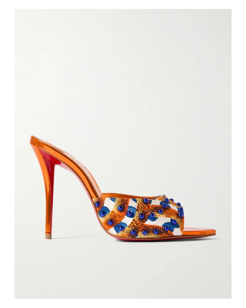 Christian Louboutin Miss Z 100 Mules Aus Bedruckter Faille Mit Verzierungen - Orange Orange