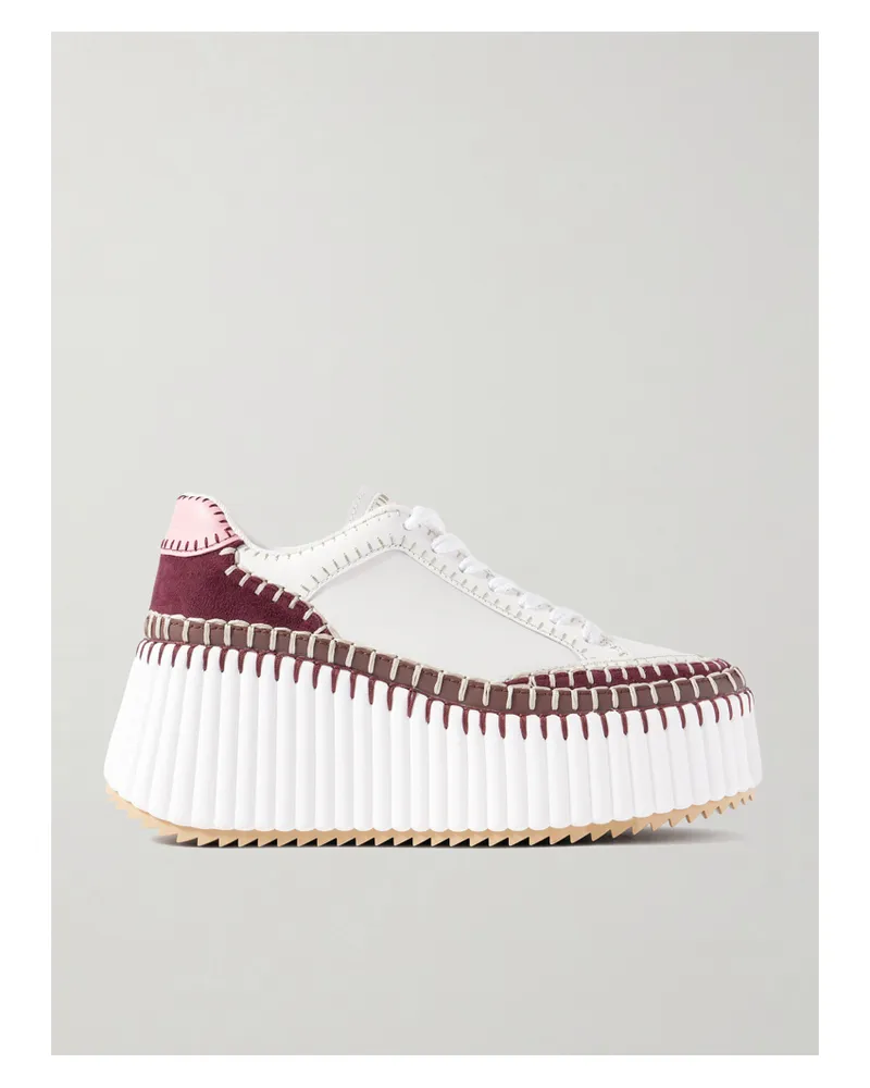 Chloé Nama Sneakers Aus Leder Mit Plateau, Veloursledereinsätzen Und Stickerei - Burgunder Burgunder