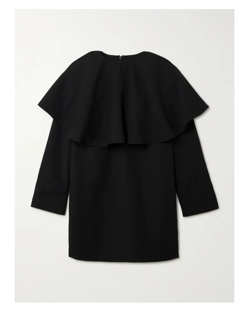 Ganni Minikleid Aus Twill Mit Rüschen Und Cape-effekt - Schwarz Schwarz