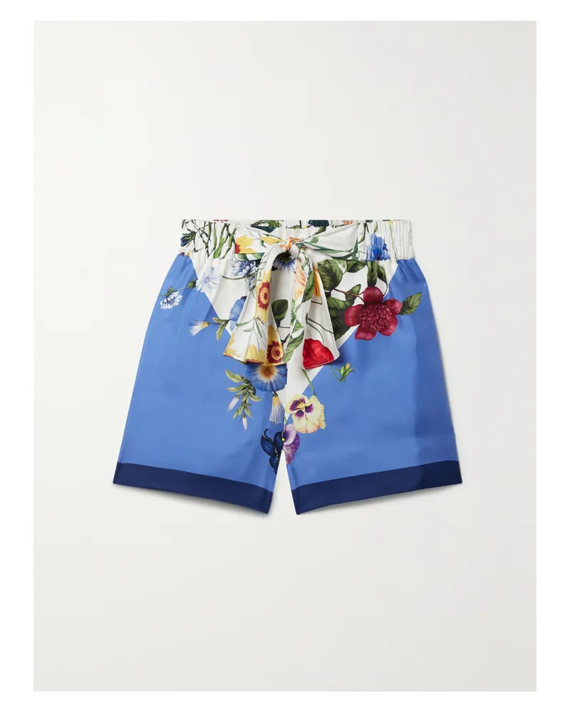Oscar de la Renta Shorts Aus Twill Aus Seidensatin Mit Blumenprint Zum Binden - Blau Blau