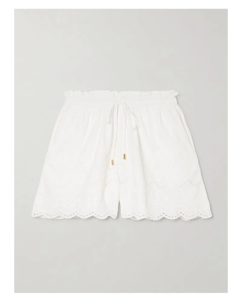 Melissa Odabash Indy Shorts Aus Baumwollpopeline Mit Lochstickerei Und Wellenkanten - Weiß Weiß